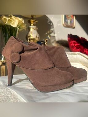Women's Brown Suede High Heel Booties